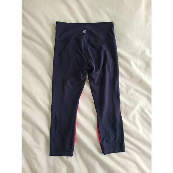 Athleta Cropped Leggings Women's Small Navy/Pink Nylon Blend Stretch Pull On - Picture 4 of 4